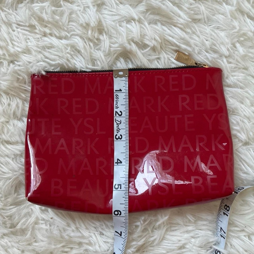 YSL red small makeup pouch with repeating text pattern - Picture 4 of 7